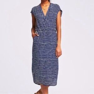Banana Republic Navy and White Striped Midi Dress